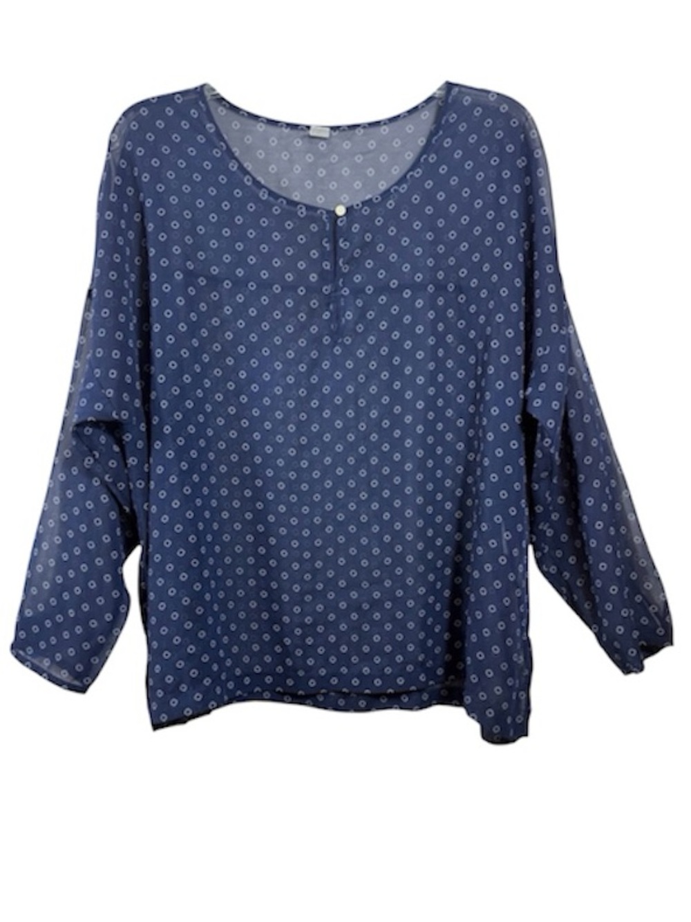 Old Navy Oversized Sheer Blouse Navy Blue Dot Print XL Boho Top